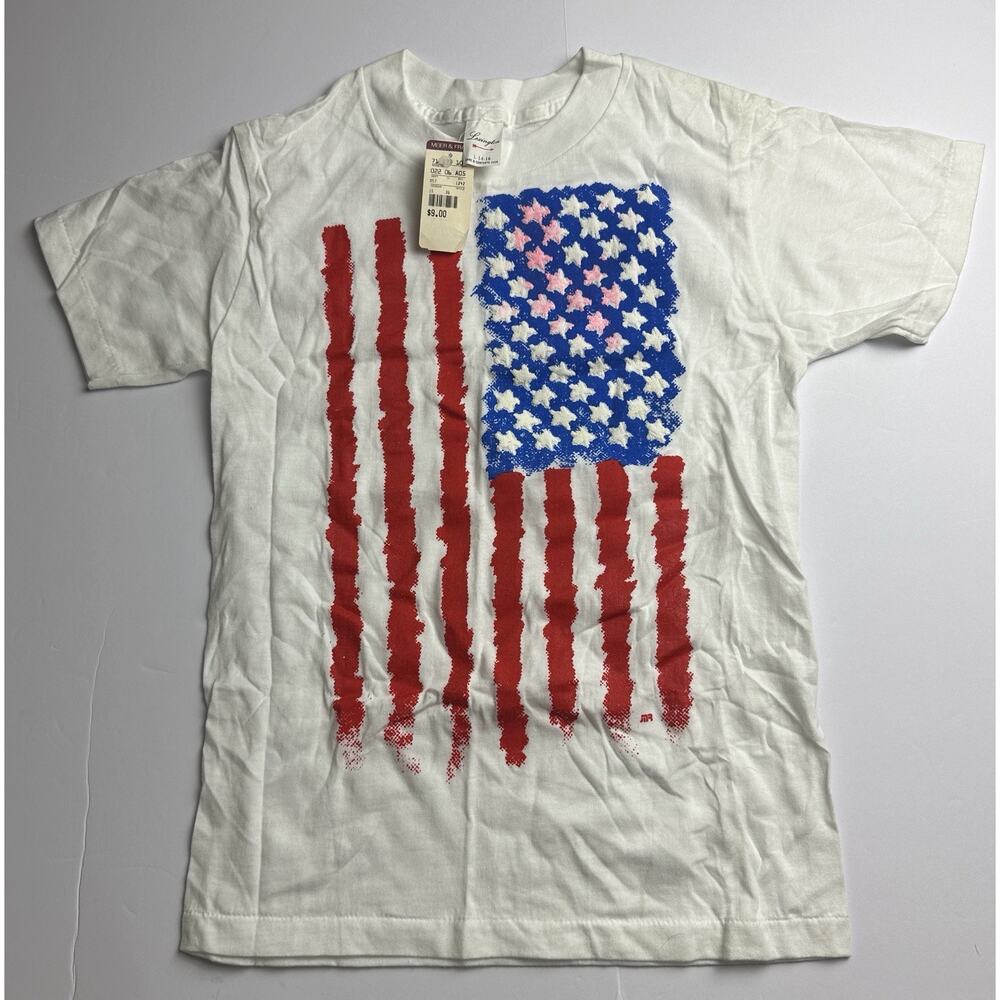 NWT VTG American Flag Shirt Childs Large 14-16 White Single Stitch 90s Patriotic